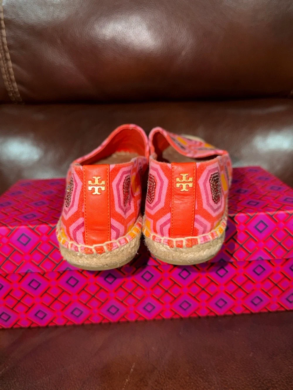 ‼️Tory Burch Cecily Embellished Espadrilles Flats geometric print with sequins